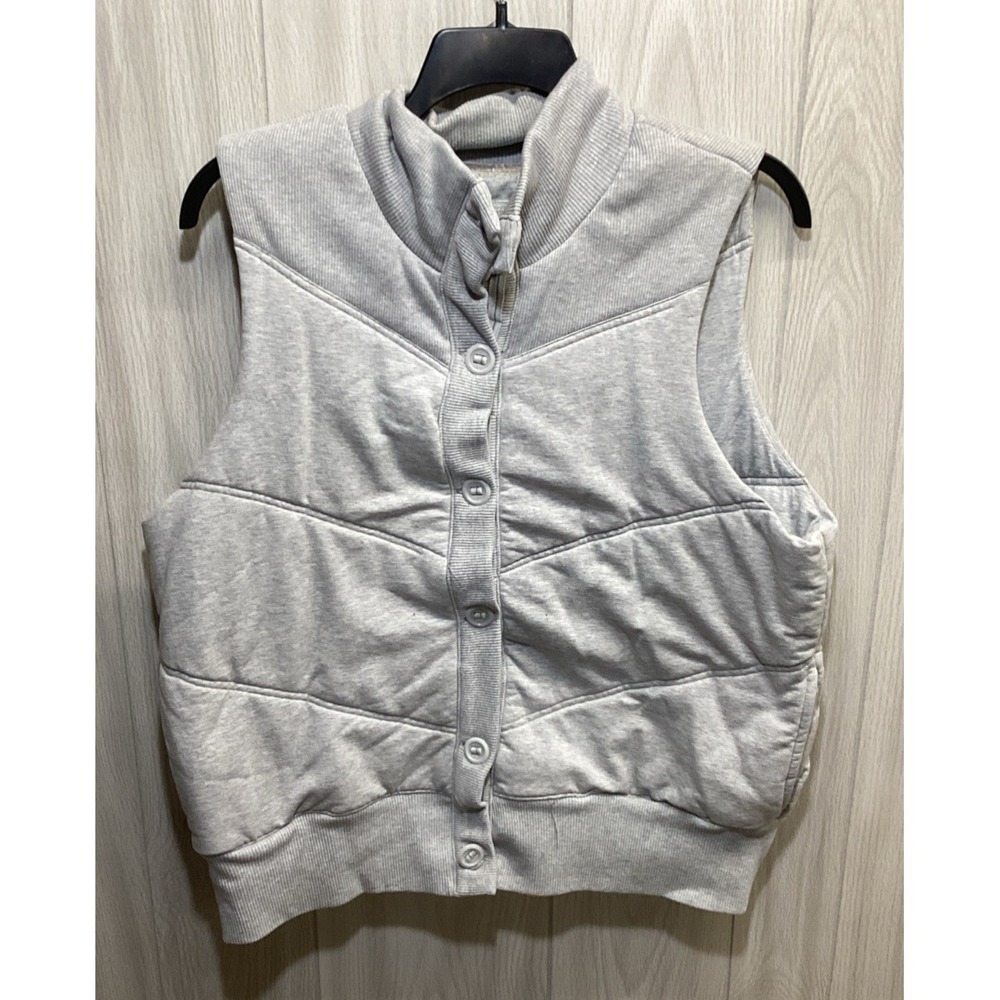 Old Navy Light Gray Quilted Button-Front Puffer Vest